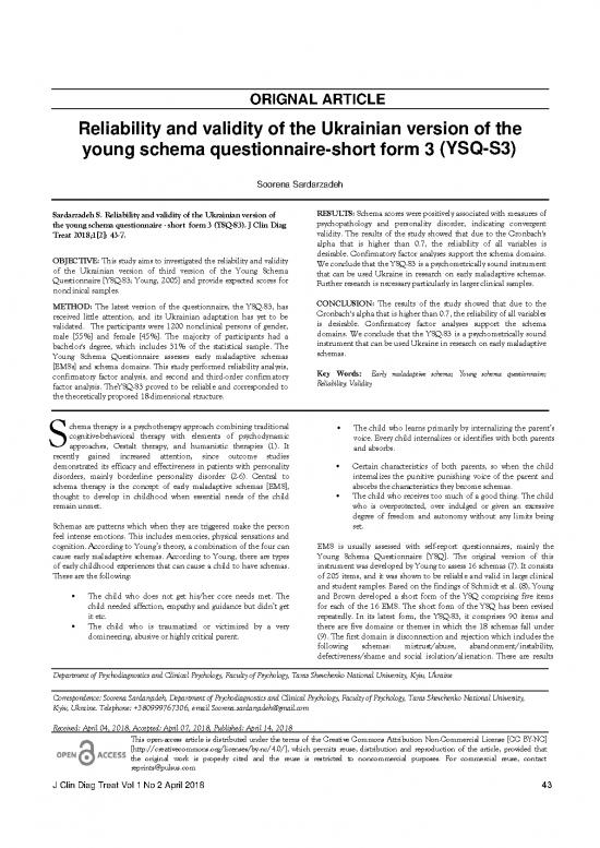 picture Schema Therapy Questionnaire Pdf 110188 | Reliability And Validity Of The Ukrainian Version Of The Young Schema Questionnaireshort Form 3 Ysqs3