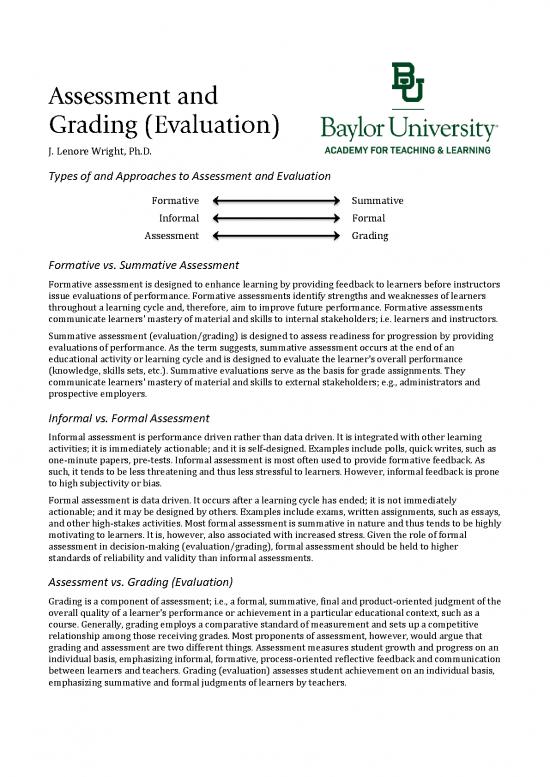 picture_Learning Pdf 112964 | Assessment And Grading (lenore Wright)