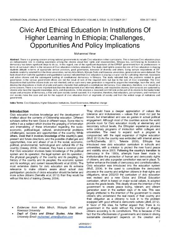 picture_Education Pdf 113343 | Civic And Ethical Education In Institutions Of Higher Learning In Ethiopia Challenges Opportunities And Policy Implications