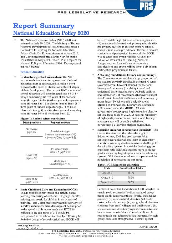 picture Education Pdf 112591 | Committee Report Summary   National Education Policy 2020