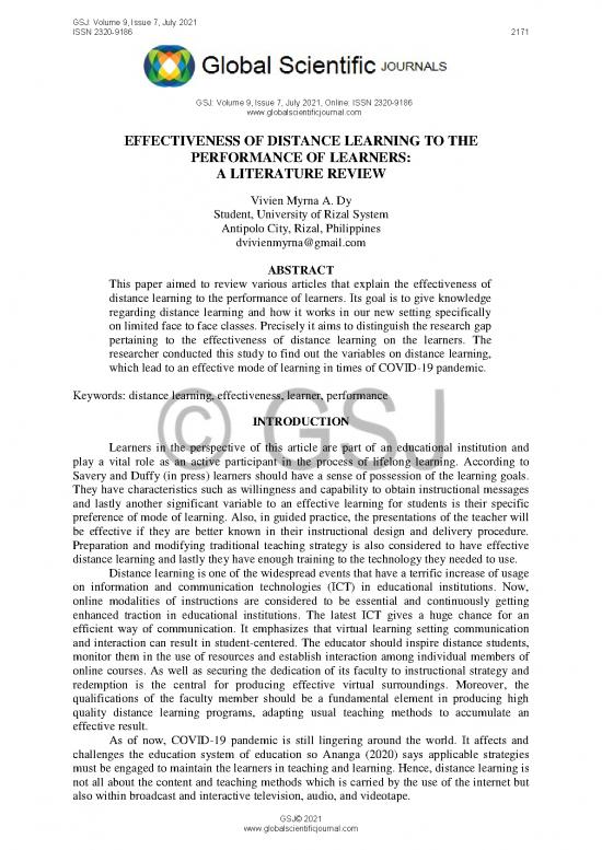 picture Learning Pdf 113241 | Effectiveness Of Distance Learning To The Performance Of Learners