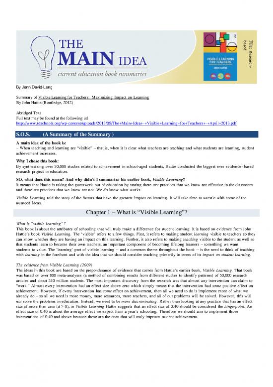 picture_Education Pdf 113446 | Main Idea Summary Of Visible Learning Abridged