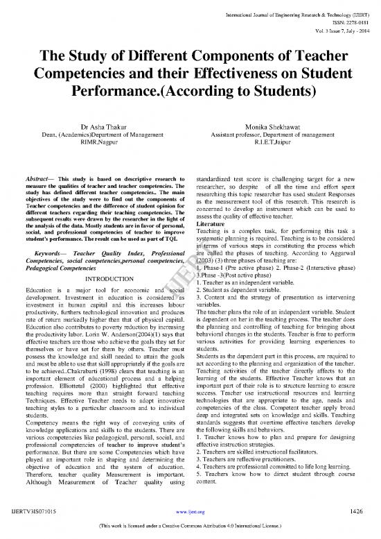 picture Teaching Pdf 113326 | The Study Of Different Components Of Teacher Competencies And Their Effectiveness On Student Performancaccording To Students Ijertv3is071015