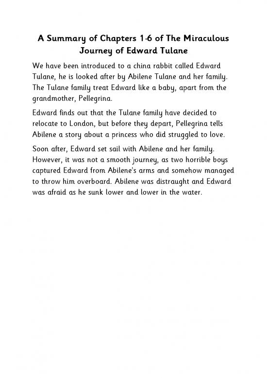 picture The Miraculous Journey Of Edward Tulane Pdf 117012 | Ch 1 6 Ed Summary