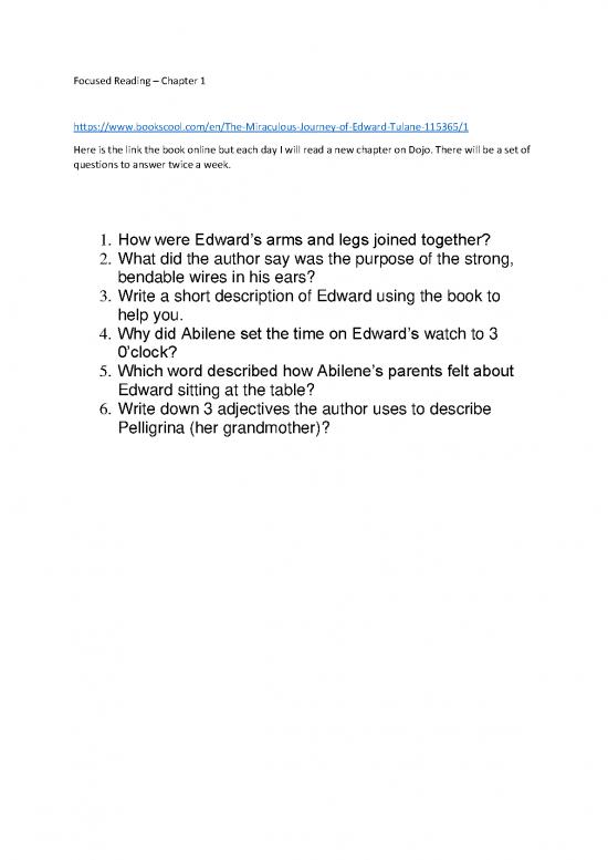 picture The Miraculous Journey Of Edward Tulane Pdf 117325 | Focused Reading Chapter 1