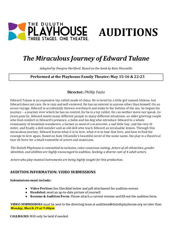picture The Miraculous Journey Of Edward Tulane Pdf 116685 | Ft 2021 Edwardtulane Audition Packet Fillable