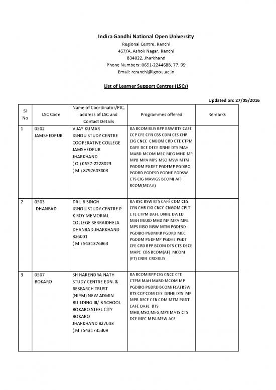 picture Ignou Study Centre List Pdf 117468 | List Of Learner Support Centres (lscs) For Ranchi Reginal Centrpdf