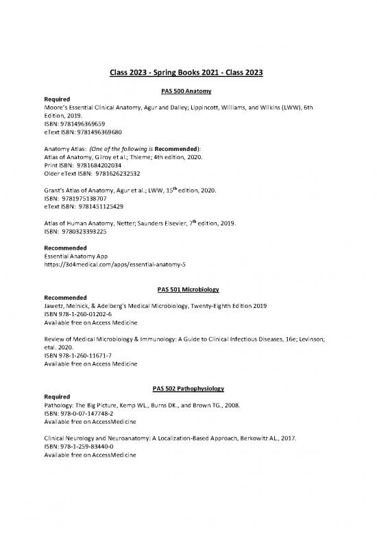 picture_Medical Books Free 115313 | Pa Book List Spring 2021 Class 2023