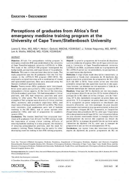 picture_Study Pdf 115895 | Perceptions Of Graduates From Africa S First Emergency Medicine Training Program At The University Of Cape Town Stellenbosch University