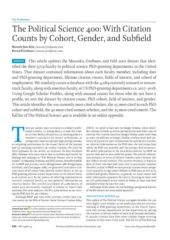 picture1_Political Science 400 With Citation Counts By Cohort Gender And Subfield
