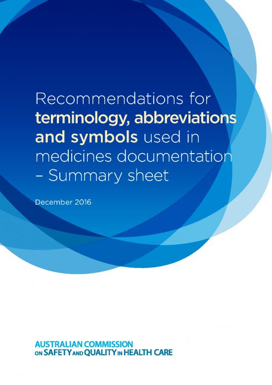 picture1_Medicine Pdf 115633 | Recommendations For Terminology Abbreviations And Symbols Used In Medicines Documentation Summary Sheet December 2016