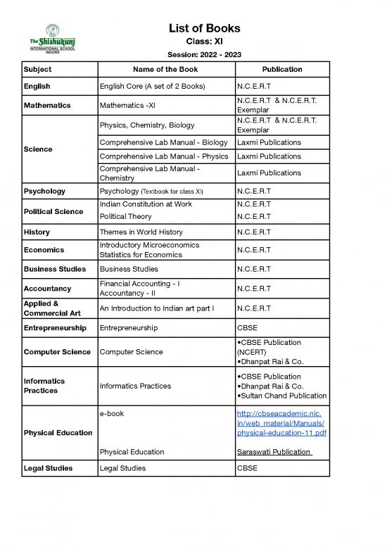 picture Economics Pdf 115062 | Revised Class 11 Booklist 2022 Class Xi