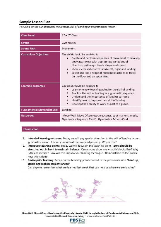 picture_Flight Plan Pdf 114989 | Sample Lesson Plan   Gymnastics Lesson 1   Landing 0