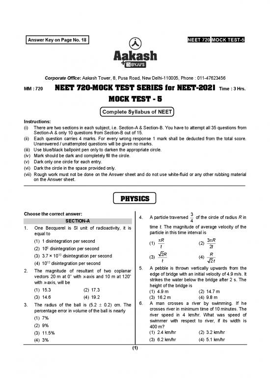 picture_Aakash Mock Test For Neet 2021 Pdf 119970 | 5 Neet720 Mock Test♯5 0309 Answers