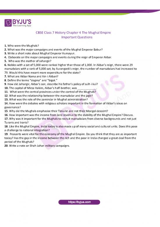picture1_Cbse Class 7 History Chapter 4 The Mughal Empire Important Questions