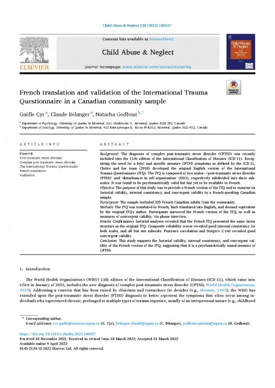 picture_International Trauma Questionnaire Pdf 117853 | French Translation And Validation Of The International Trauma Questionnaire In A Canadian Community Sample