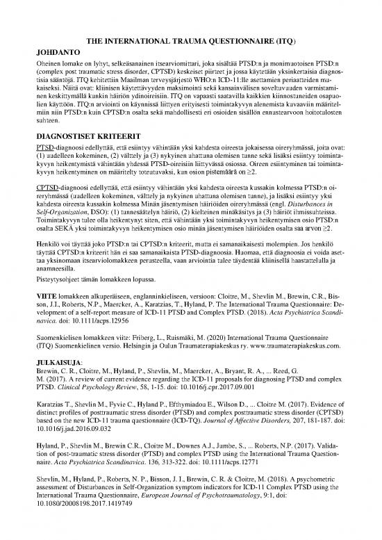 picture_International Trauma Questionnaire Pdf 118708 | Itq Suomenkielinen Versio