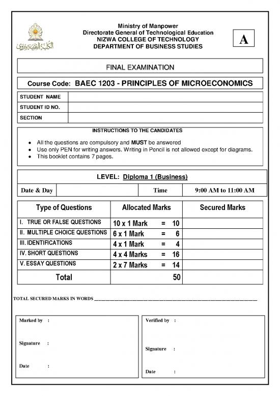 picture General Studies Pdf 119388 | Model Final Exam   Microeconomics