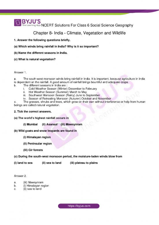 picture1_Agriculture Geography Pdf 119904 | Ncert Solutions For Class 6 Social Science Geography Chapter 8 India Climate Vegetation And Wildlife