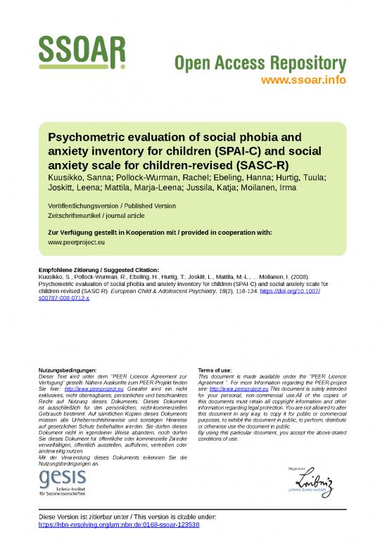 picture1_Social Anxiety Scale Pdf 119585 | Ssoar Eurchildadolpsych 2008 2 Kuusikko Et Al Psychometric Evaluation Of Social Phobia