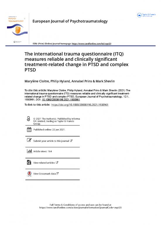 picture_International Trauma Questionnaire Pdf 117943 | The International Trauma Questionnaire Itq Measures Reliable And Clinically Significant Treatment Related Change In Ptsd And Complex Ptsd