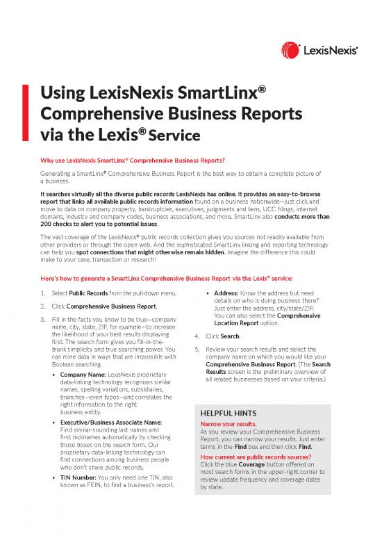 picture Business Research Report Pdf 119314 | Using Smartlinx Comprehensive Business Reports At Lexis Advance 1 23 2015