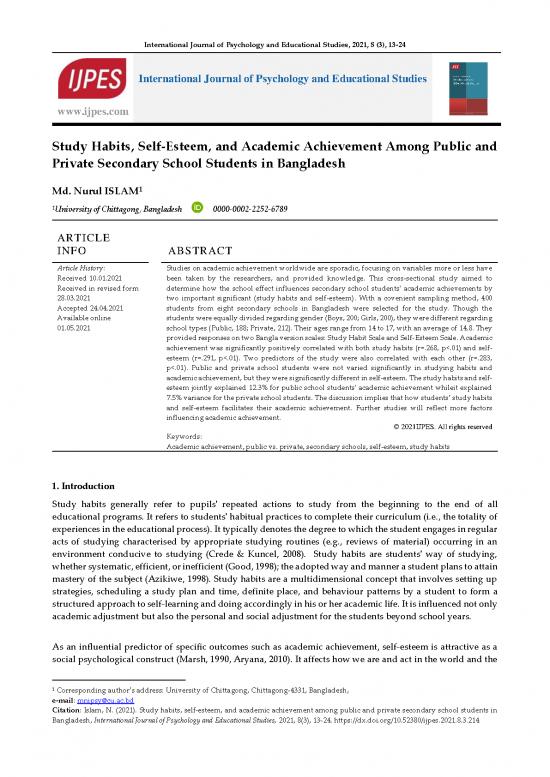 picture1_Study Habits Pdf 121841 | 0214 Study Habits, Self Esteem, And Academic Achievement Among Public And Private Secondary School Students In Bangladesh