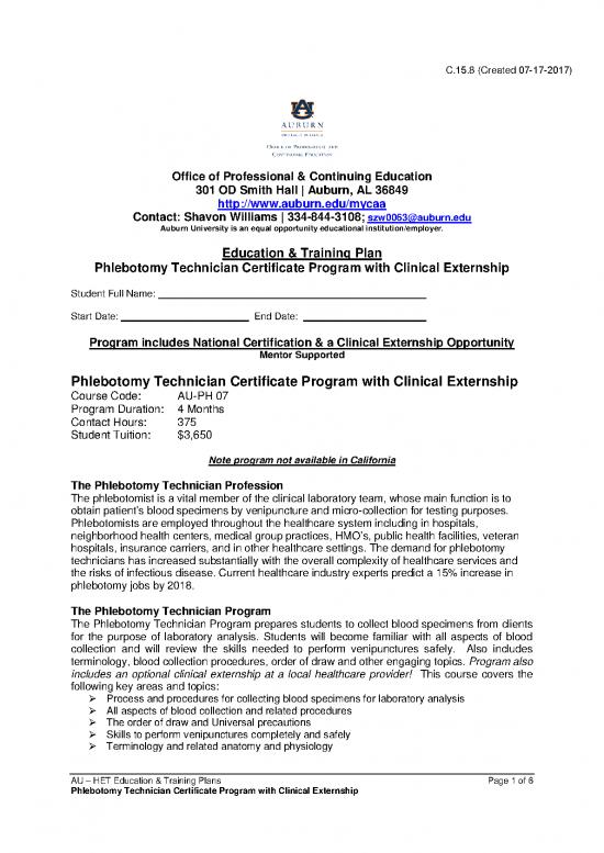 picture1_Certification Pdf 121674 | Au   Phlebotomy Technician Certificate Program With Clinical Externship   C8