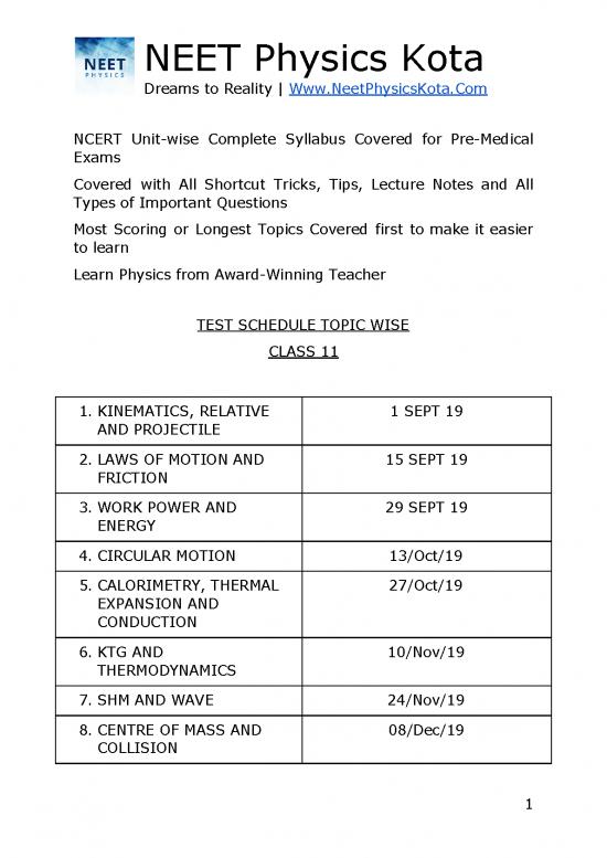 picture Kinematics Questions For Neet Pdf 121947 | Class 11 Test Schedule Of Pre Medical Ncert Physics