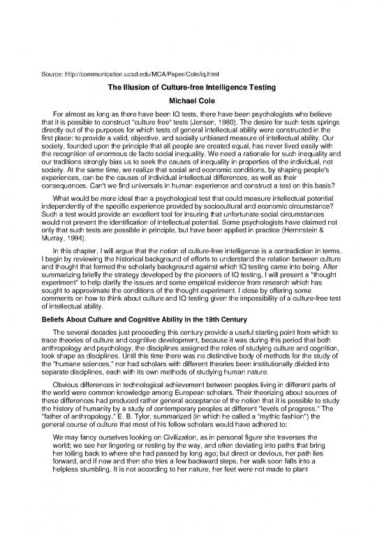 picture1_Society Pdf 121499 | Cole 2008 The Illusion Of Culture Free Intelligence Testing