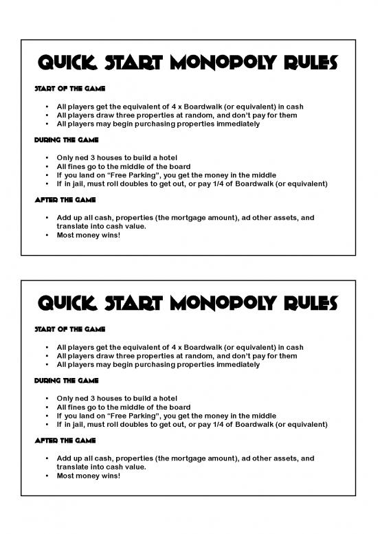 picture Monopoly Rules Pdf 122558 | Monopoly Quick Start Rules