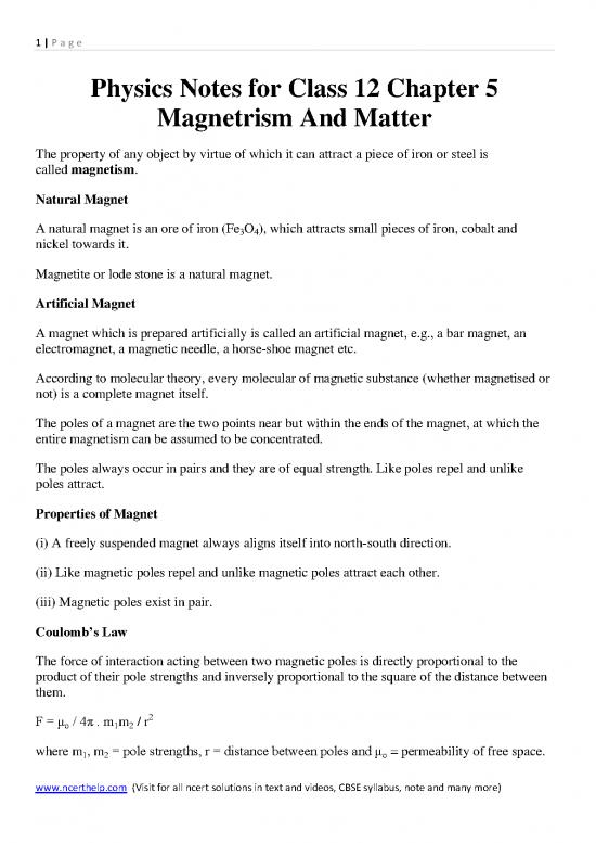 picture1_Physics Notes For Class 12 Chapter 5 Magnetrism And Matter Formulas Downlaod