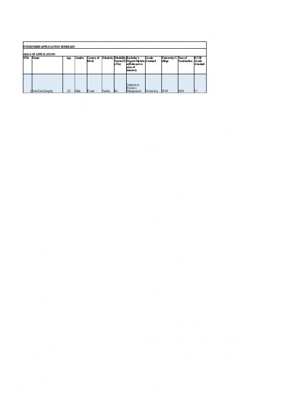 picture1_Summary Format In Excel 11262 | Internship Application Summary | Sample Application