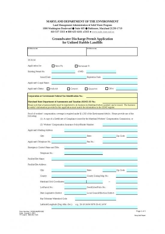picture1_Excel Sheet Download 11503 | Groundwater Discharge Permit For Unlimited Rubble Landfill | Sample Application