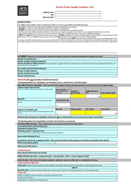 picture Excel Sheet Download 11556 | Theatre Project Award Budget Template 2021 | Sample Application
