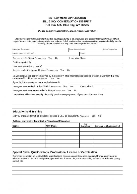 picture Microsoft Excel Resume Template 11572 | Sample Employment Application | Sample Application