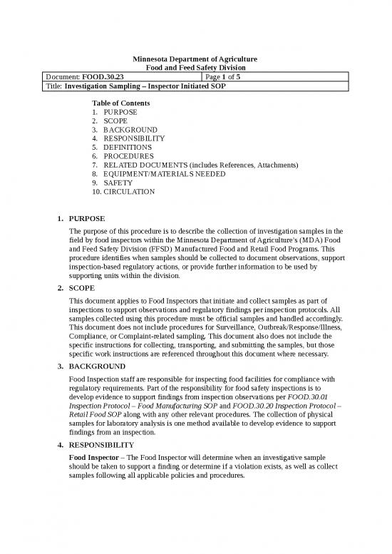 picture1_Table Of Contents Template Word Free Download 11839 | Food 30 23   Investigation Sampling Inspector Initiated Sop | Sample Submission