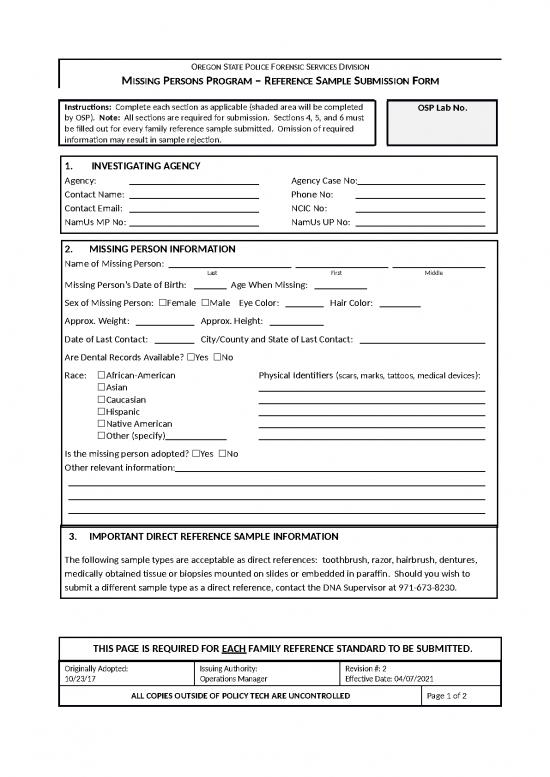 picture1_Missing Persons Program   Reference Sample Submission Form | Sample Submission
