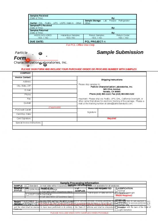 picture Electronic Spread Sheet 11966 | Pcl Sample Submission Form | Sample Submission