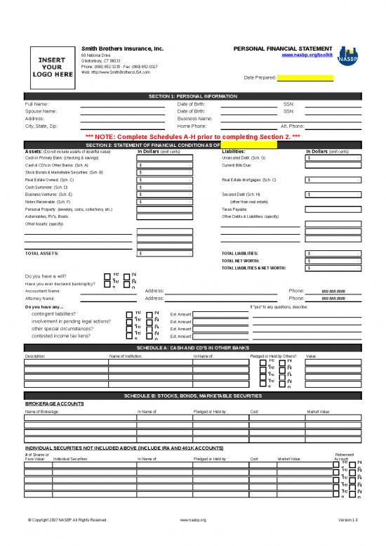 picture Financial Statement Excel Template Free Download 12101 | Personal Financial Statement Nasbp | Business Form Tools
