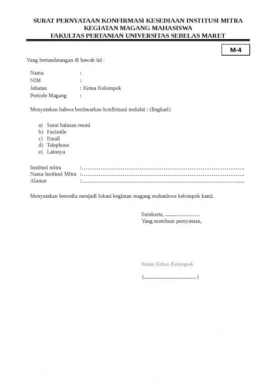 picture File - Surat Konfirmasi Id 12585 | Form M 4 Surat Pernyataan Konfirmasi Kesediaan Institusi Mitra