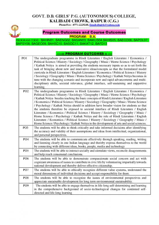 picture Economics Pdf 124627 | 1 Programme And Course Outcomes For All Programmes