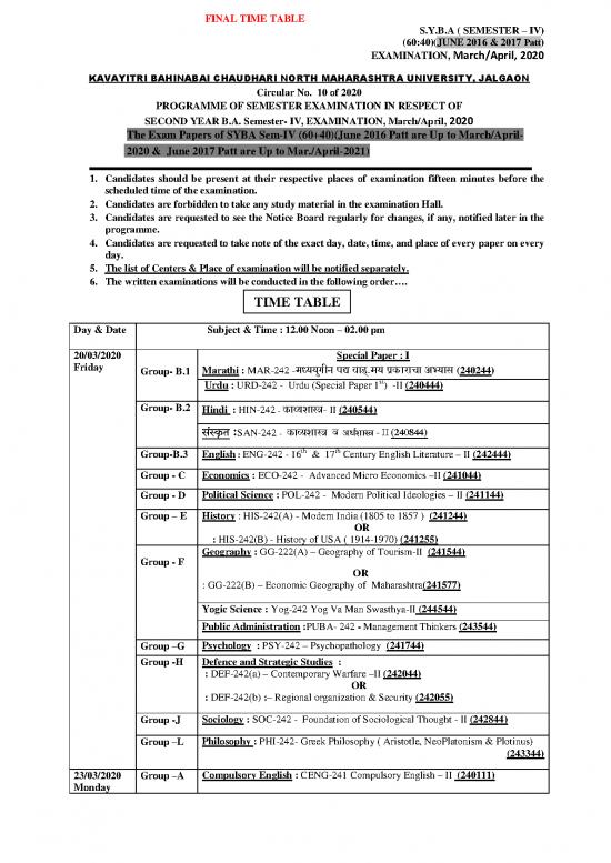 picture_38 Final Time Table Syba Sem Iv 60 40 June 2016 2017 Patt Exam March April 2020