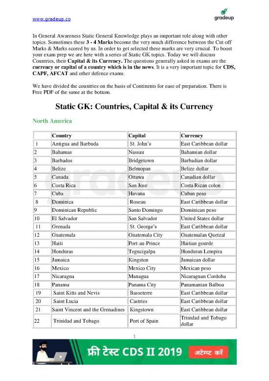 picture General Knowledge Pdf 122753 | Capital Currency 92