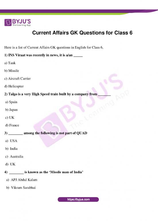 picture1_Current Affairs Gk Questions Class 6