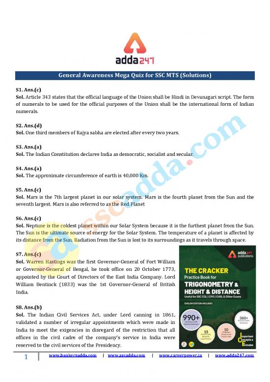 picture_General Awareness For Ssc Mts Pdf 124392 | Formatted General Awareness Mega Quiz For Ssc Mts 11th August Solutions