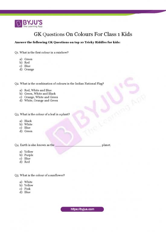 picture_Gk Questions On Colours For Class 1 Kids
