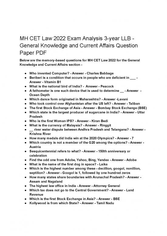 picture General Knowledge Pdf 122858 | Mh Cet Law 2022 Exam Analysis 3 Year Llb General Knowledge And Current Affairs Question Paper Pdf