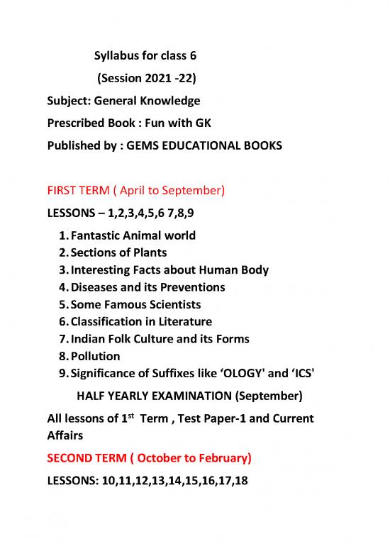 picture General Knowledge 2021 Pdf 123423 | Sylb Cls6 Gk 2122