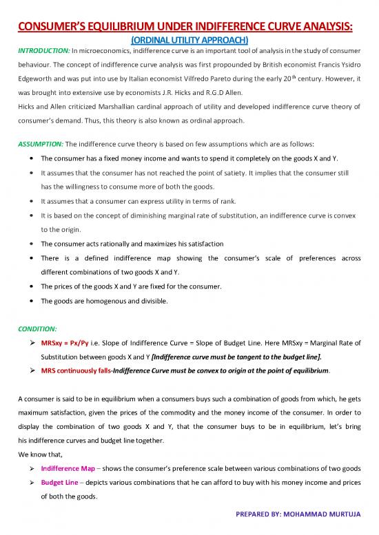 picture_Indifference Curve Analysis Pdf 127519 | Class 12 Economics Consumer Equilibrium Under Indifference Curve Analysis M Md Murtuja